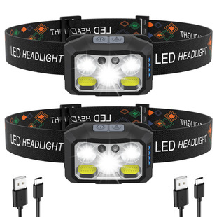 Cross-border new 5LED strong light induction headlights Type-c charging head-mounted outdoor night running head-mounted flashlight