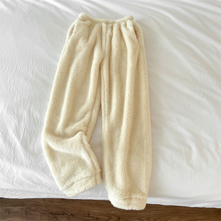 Double Pocket Flannel Pajama Pants Women's Autumn and Winter New Coral Fleece Exterior Thickened fleece-lined Warm Home Pants