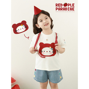 Wiribu Girhs Red Apple Series Летняя футболка с кошачьим принтом