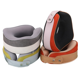 Cross-border new magnetic buckle fixed memory foam U-shaped pillow adult nap pillow office leather neck pillow removable and washable