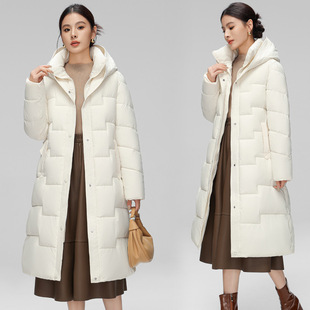 Down cotton-padded jacket women's long knee-high hooded cotton-padded jacket women's winter mid-length cotton-padded jacket waist-closed lace-up hooded coat thick