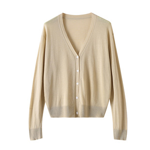 2025 Spring New Tencel Linen V-neck Knitted Cardigan Solid Color Thin Loose Simple Jacket for Women