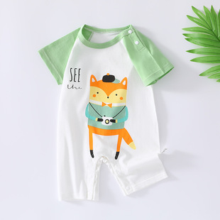 Baby's jumpsuit summer short-sleeved thin cotton newborn clothes baby's khaki wrap fart class A climbing suit