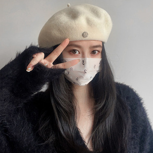 Ishihara Rimi Beret Women's Autumn and Winter Spanish Wool Painter's Hat Woolen Hat White Face Shown Small Bud Hat