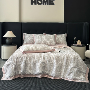 Class A Summer Lyocell Tencel Summer Cool Quilts Four-piece Set Naked Sleeping Silky Skin-friendly Single Air-conditioning Quilts Printed Machine Washable