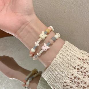 Small fresh color ceramic cat bracelet women's summer simple cute sweet beaded bracelet jewelry wholesale horse