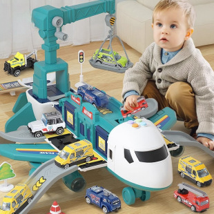 Children's Stowable Deformable Aircraft Ejection Taxi Track Alloy Car Baby Sound and Light Educational Inertia Toy
