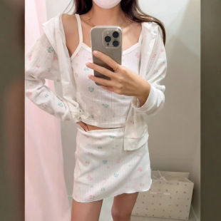 in stock South Korea Niche Trendy Brand Eight Milk 25 Spring and Summer Cute Floral Long Sleeve Cardigan➕Short Sleeve Skirt suit