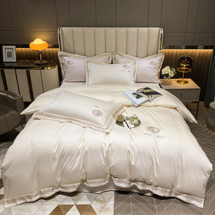 Spring and summer new European-style 140 long-staple cotton four-piece cotton 100 sheets three-piece hotel bedding