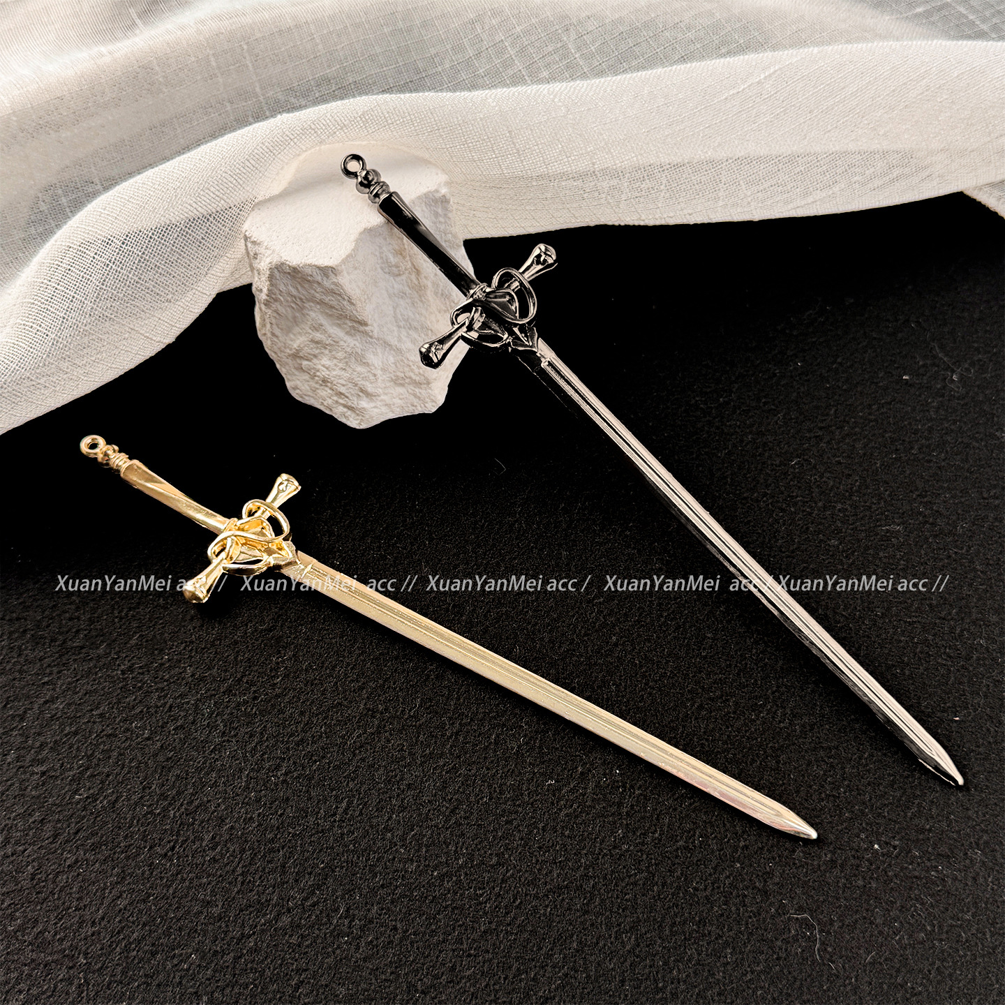Chinese Style Distinctive Alloy Antique Sword Hairpin Hanfu Headwear Disc Hair Hairpin Double-Sided Hairpin Cheongsam Hair Tassel Step