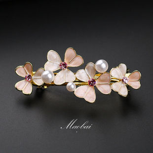 Bow hairpin back head clip Pearl Spring clip ins style Peacock hairpin headdress updo bangs horizontal clip