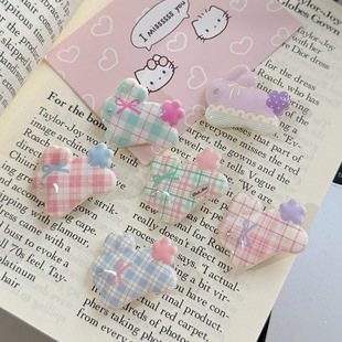 Cute Plaid Bunny Hairpin Ins Creamy Girl's Sweet Bangs Side Clip Japanese Style All-match Hairpin for Women