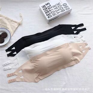 Ice Silk Strapless Underwear Women's Non-slip Tube Top-wrap Breast-free Steel Ring Beautiful Back Push-up No-Mark One-piece Shoulder Thin Bra