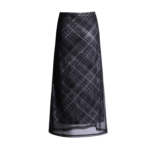 Licshe# Fashion single item Plaid stretch tulle straight dress 2024 spring and summer new low waist sheath skirt