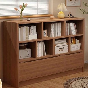 Bookshelf Floor Storage Rack Storage Bookcase with Cabinet Door Storage Cabinet Integrated Low Cabinet Living Room Walnut Color Small Cabinet