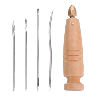 Rereplaceable Needle Solid Wood Pure Copper Taper Handle Awl suit Drilling Needle Taper Sole Wooden Handle Poke Needle
