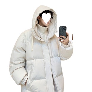Maillard Brown White Duck Down Cotton-padded Coat for Men and Women College Style Loose Cotton-padded Coat Thickened Solid Color Hooded Couple's Bread Suit