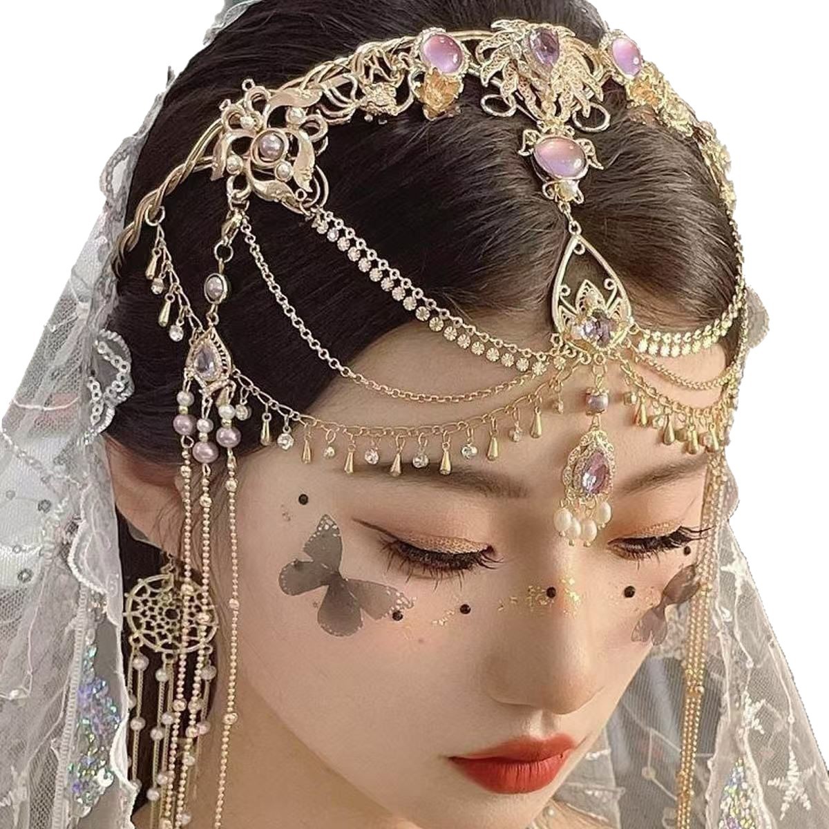 Photography Wedding Dress, Exotic Style Hair Accessories, Heavy-Duty Retro Clothing, Han Dynasty Accessories, Jasmine Western Blue Dunhuang Headband