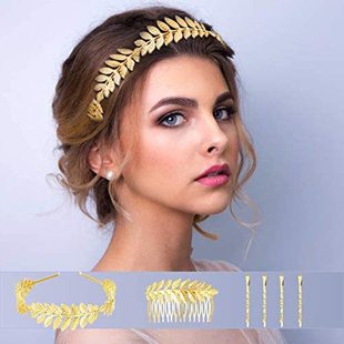 Manufacturer European and American bridal leaf headband Baroque golden leaf headdress bracelet earrings arm ring earrings wedding gift
