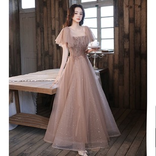 Off-shoulder Evening Dress Women's 2023 New Summer Xiaozhong Light Luxury High-end Host Banquet Elegant Fairy Princess Dress