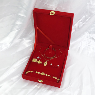Factory direct brocade printed red velvet seven-piece jewelry box spot wedding gold jewelry set box jewelry box