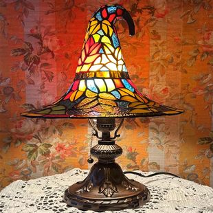 Stained Glass Witch Hat Lamp Волшебная шапка Лампа Ночной шкаф Светильник Хэллоуин Декор