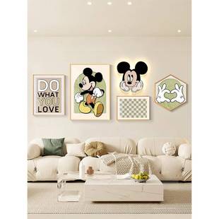 Light Luxury High Sense Living Room Decorative Painting Wall Lamp 2024 New Internet Celebrity Mickey Mouse Sofa Background Wall Hanging Painting
