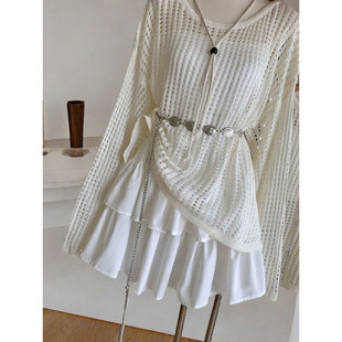 [1306 People Praise] Korean Fashion Lazy Hollow Knitted Shirt Top Waist Chain Small Sling Women's Autumn