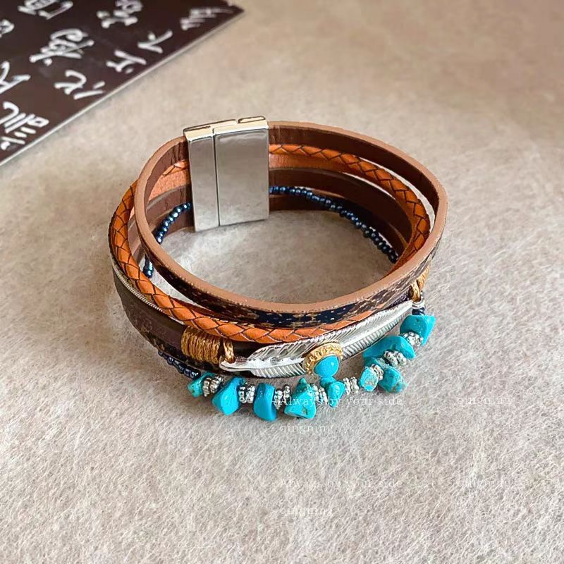 New Chinese Style Multi-Layer Feather Bracelet Ethnic Style Retro Personalized Bracelet Maillard Antique High-Level Bracelet