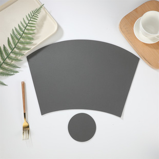 Cross-border in stock arc edge fan + round leather suit table mat hotel large round table insulation waterproof plate mat