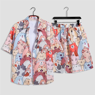 Thai Water Splashing Festival Hawaiian Flower Shirt Men's Short-sleeved Loose Couple's Beach Shirt Quick-drying Casual suit