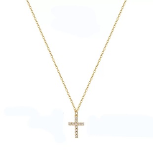 European and American Cross-border Small Cross Pendant Necklace Temperament Simple Diamond Cross Pendant Necklace New All-match