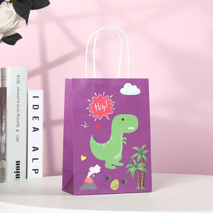 Kraft Paper Bag Wholesale Cartoon Dinosaur Tote Bag Children's Day Gift Bag Shopping Gift Packaging Bag Spot Wholesale