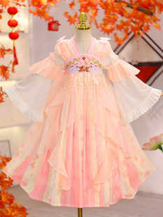 Girls' Hanfu Spring and Autumn Long Sleeve Chinese Style Children's Suit Super Fairy Dress Princess dress Children's Baby Tang Suit