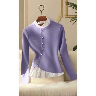 2024 Elegant Knitted Sweater Small New Style Fragrant Style Fake Two-piece Design Sense Base Shirt Warm Outer Wear Top for Women