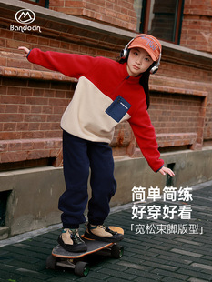 Half-degree Leisure Girls' Fleece Tunic Pants Western Style Autumn and Winter Wear Big Children's 24 New Children's Thickened Sports Trousers