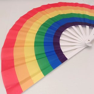 Spot 33cm Rainbow Tai Chi Fan Ring Fan Plastic Dance Folding Fan Kung Fu Fan Smooth Opening and Closing