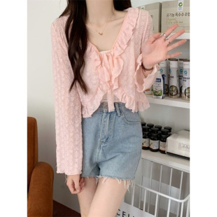Design Sense Thin Lace-up Sun Lace Cardigan Long Sleeve Chiffon Jacket Beautiful Chic Top Women's Summer