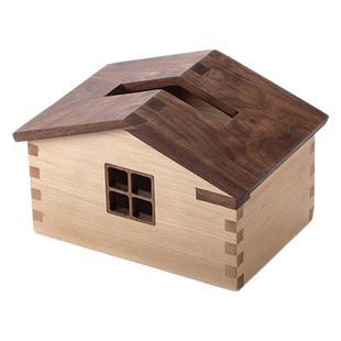 Solid Wood Small House Tissue Box Wooden High Color Value Paper Box Household Desktop Ornaments Walnut Napkin Box