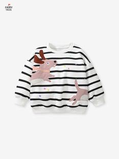 Fairy tales2023 autumn and winter girls' fleece-lined long-sleeved sweater European and American style round neck children's warm top