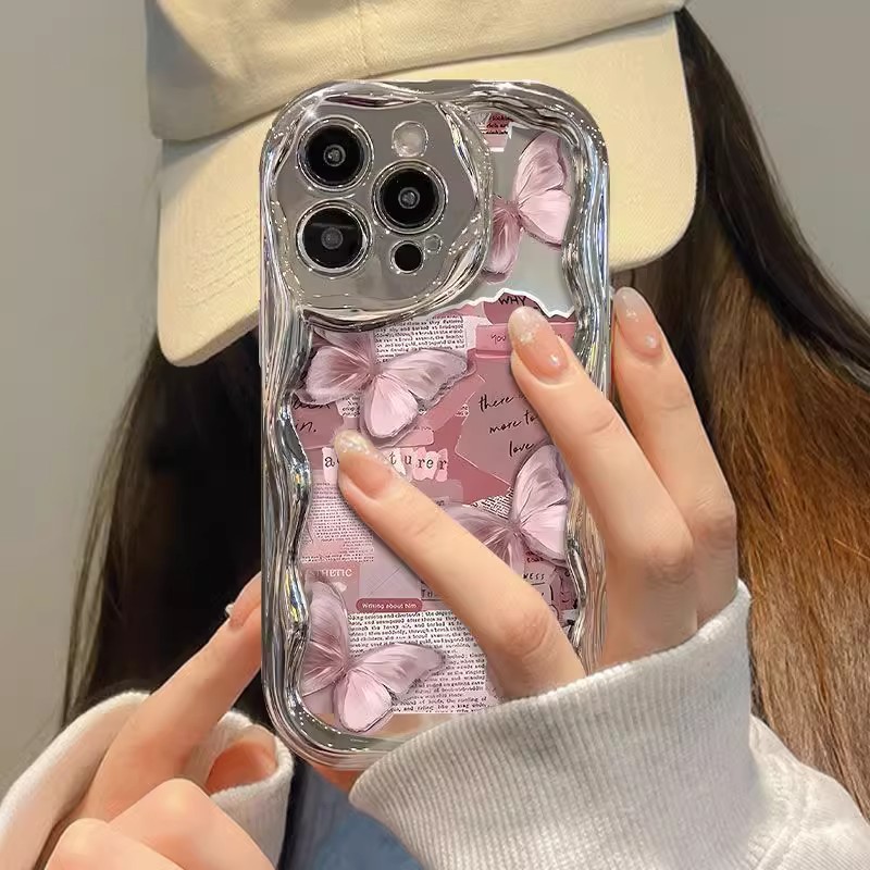 Pink butterfly case for iPhone 16 Pro Max, 15 for Apple 14, girl's drop protection case, 13 for girls, 17 for girls.