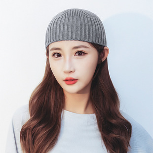 Short Cotton Knitted Men's Thick Wearable Helmet Pure Cotton Melon Hat Wool Hat Autumn and Winter Skinhead Hat Men's Winter
