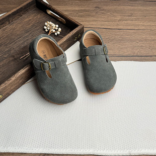 Korean Style Children's Genuine Leather Birkenth Shoes Girls' Leather Soft Sole Shoes 2024 Spring and Autumn New Baby Vintage Single-layer Shoes