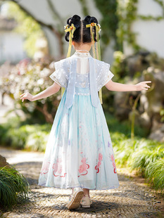Очищение девушки Hanfu Летнее платье 2025 Новый средний мальчик ретро платье принцессы детская новая китайская юбка
