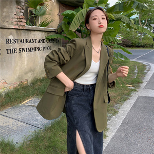 Real shot green suit jacket for women Spring and Autumn High sense niche design casual high street suit small retro fashion