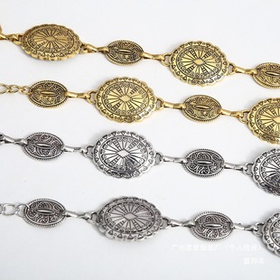 All-match jeans denim pants skirt with suit oval European and American fashion metal belt waist chain decoration