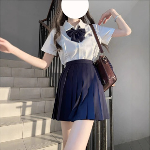Cyanotic Blue navy blue JK Pleated Skirt Basic Black Grey Solid Color Half-length Skirt College Style Student Uniform for Women
