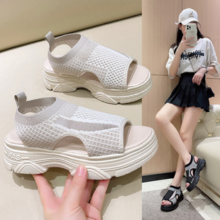 2023 Summer new fashion open toe breathable flying woven casual comfortable platform peep toe sandals women's sports sandals women