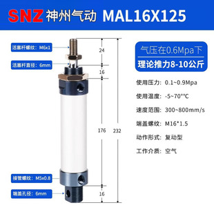 MAL small pneumatic aluminum alloy mini cylinder 16/20/25/32/40-25*50X75X100x150x200