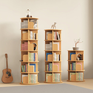360-degree rotating solid wood bookshelf bookcase space-saving children's floor picture book rack home student simple storage rack